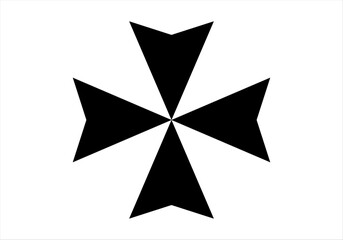 Icono negro de cruz de triángulos en fondo blanco