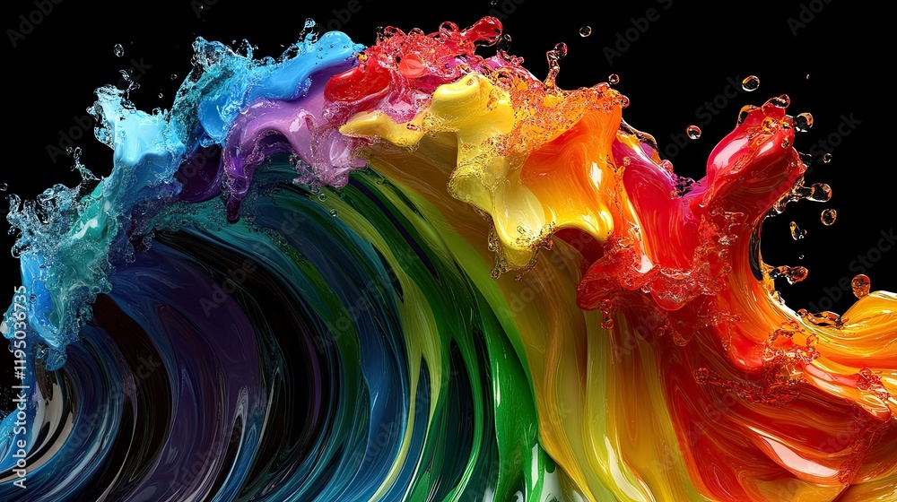 Fototapete vibrant rainbow swirls forming an abstract wave, symbolizing pride and unity, with ample space for t