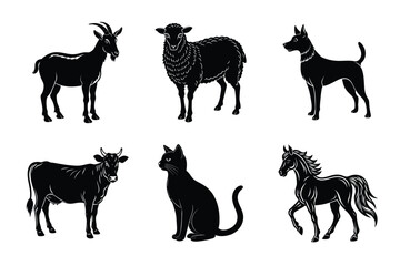 Animal silhouettes set. Domestic animals vector illustration