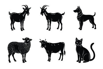 Animal silhouettes set. Domestic animals vector illustration