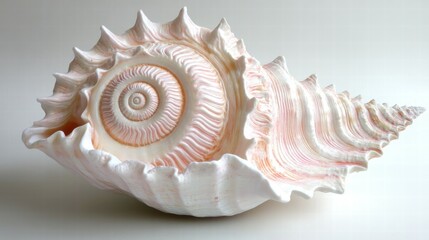 Obraz premium Delicate Pink Conch Shell with Spirals on White Background