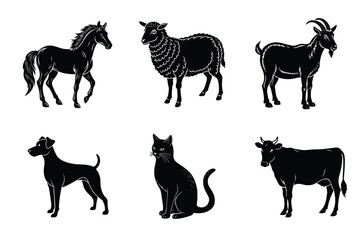Animal silhouettes set. Domestic animals vector illustration