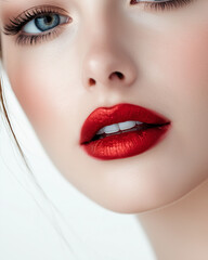 Fototapeta premium Close-up of bold red lipstick on model's lips