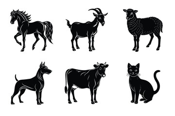 Animal silhouettes set. Domestic animals vector illustration