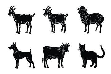 Animal silhouettes set. Domestic animals vector illustration