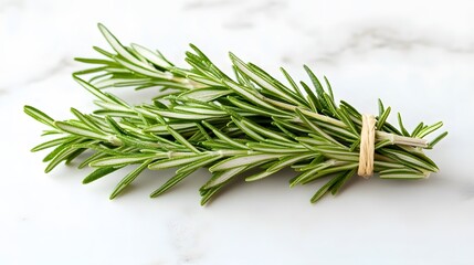 Fototapeta premium Fresh rosemary sprigs on a white table