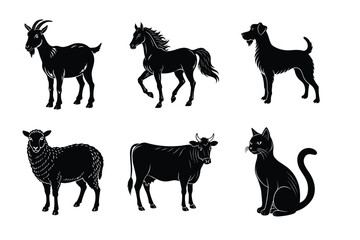 Animal silhouettes set. Domestic animals vector illustration