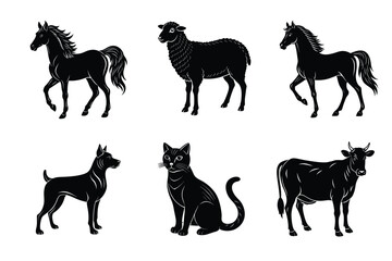 Animal silhouettes set. Domestic animals vector illustration