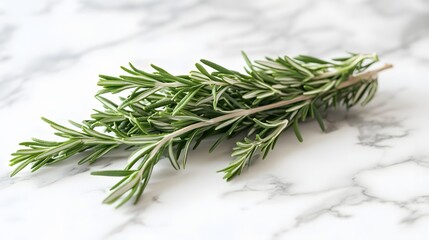 Fototapeta premium Fresh rosemary sprigs on a white table