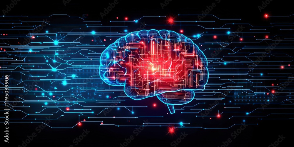Poster brain with red and blue wires coming out of it