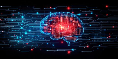 Brain with red and blue wires coming out of it