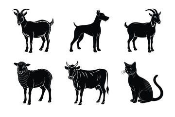 Animal silhouettes set. Domestic animals vector illustration