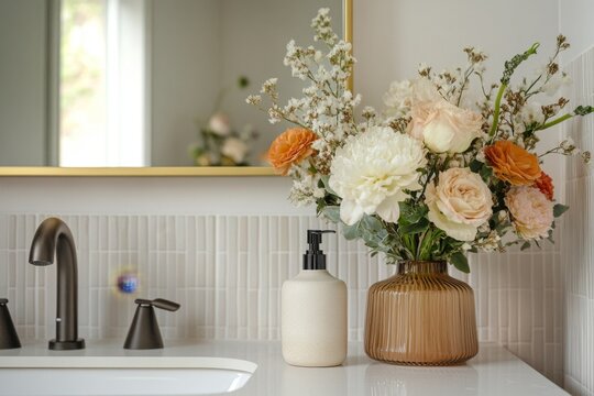 Stunning Floral Arrangement in a Modern Bathroom