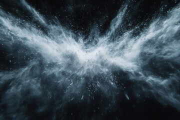 Fototapeta premium White water explosion against black backdrop, capturing dynamic motion and contrast in a striking visual display.