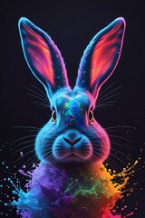 Colorful rabbit with vibrant features and abstract background showcasing artistic flair