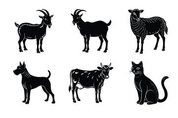 Animal silhouettes set. Domestic animals vector illustration