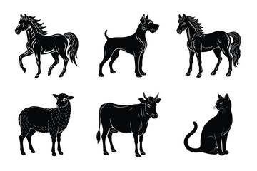 Animal silhouettes set. Domestic animals vector illustration