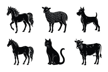 Animal silhouettes set. Domestic animals vector illustration