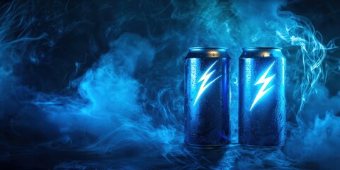 Two cans of a drink with lightning bolts on them