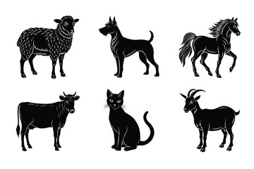 Animal silhouettes set. Domestic animals vector illustration