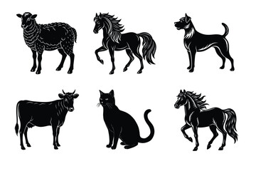 Animal silhouettes set. Domestic animals vector illustration