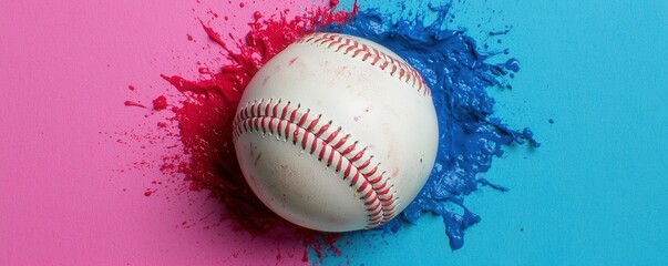 Vibrant Baseball in Pink and Blue Paint Splatter Sport Game Concept