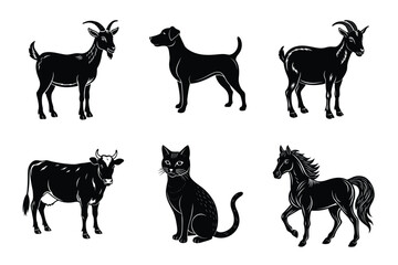 Animal silhouettes set. Domestic animals vector illustration