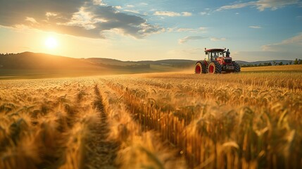 Naklejka premium Lush and vibrant agricultural landscape with varied fields, patchy farmland and rolling hills. Agriculture. Planting, harvesting. Grains, vegetables, fruits. Agricultural industry 