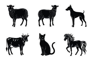 Animal silhouettes set. Domestic animals vector illustration