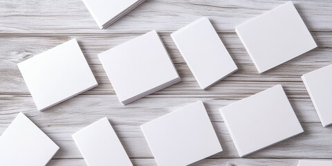Blank business cards arranged on a light wooden table with a natural grain pattern, highlighting the clean and minimal design for a professional template.