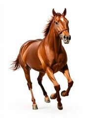 Obraz premium A magnificent horse gallops with elegant power, captured beautifully in profile against a simple backdrop, perfectly highlighting its grace during a tranquil afternoon