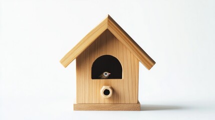 Charming wooden birdhouse with simple design, inviting birds to