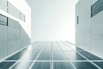 Obraz premium Modern architecture showcases sleek lines and solar panels refle