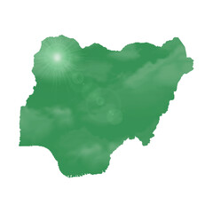 Map of Nigeria with Beautiful Sun and Clouds in Body