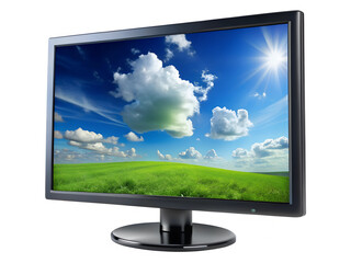 lcd monitor with clouds scenery isolated on white background. Transparent PNG