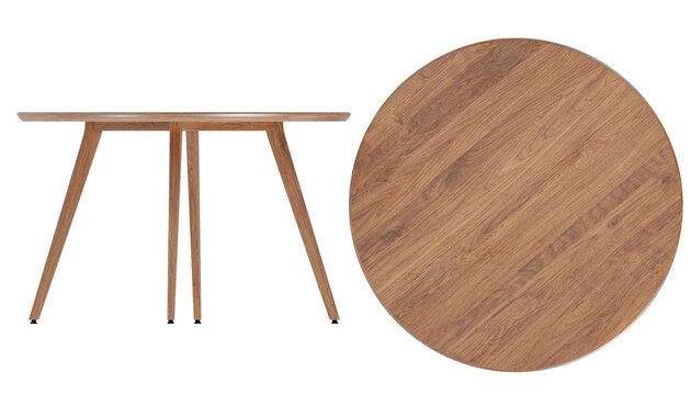 top and side views of wooden dining table isolated on transparent background	
