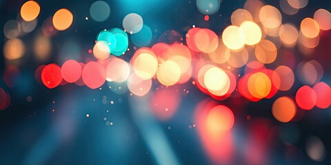 Bokeh lights in soft focus with vibrant red blue and orange circular shapes on a blurred background creating a dreamy atmospheric effect
