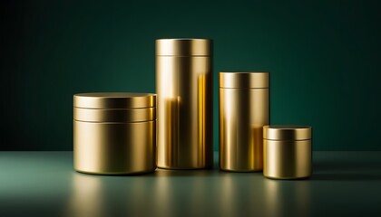 Golden Cylindrical Containers: A Luxurious, Minimalist Still Life