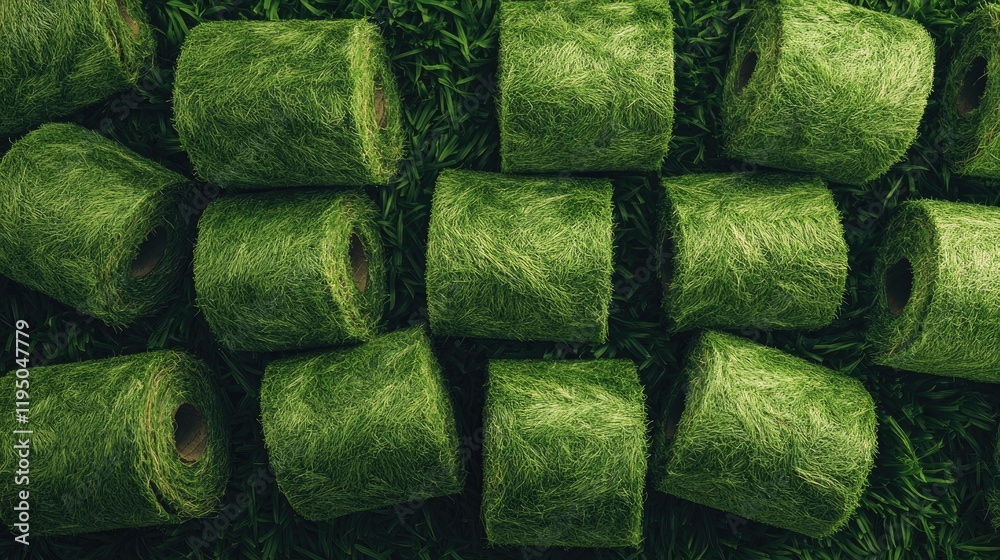 Aufkleber fresh turf grass rolls neatly arranged, ready for lawn installation, creating an image of new green 