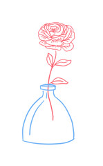 Peony in a vase in one line. hand drawing. Not AI, Vector illustration.