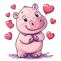 Cute Hippo with Hearts - Valentine's Day - Cute animals