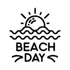 beach day text with sun and wave s icon