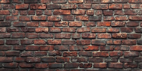 Fototapeta premium Vintage red brick wall texture with a rough surface and subtle variations in color, featuring dark grays and warm browns evenly distributed.
