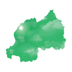 Map of RWANDA with Beautiful Sun and Clouds in Body