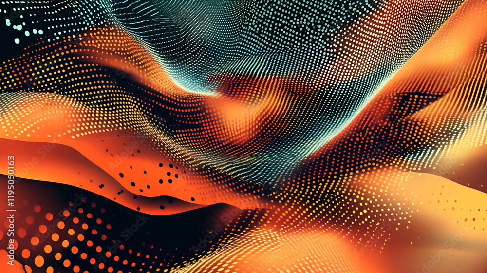 Poster abstract data flow: a mesmerizing abstract design of swirling, vibrant colors and particles, evoking