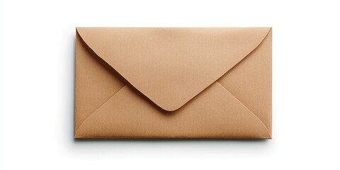 Brown cardboard postal envelope centered on a white background with a smooth texture and a classic triangular flap design for shipping and mailing.
