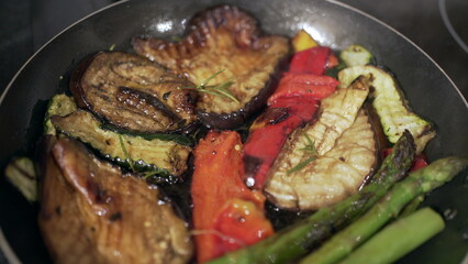 Legumes vegetables on frying pan