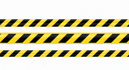 Horizontal black and yellow caution tape isolated on transparent background