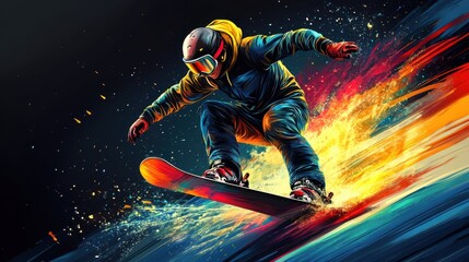 Dynamic Vector Illustration of Young Man Snowboarding in Action