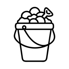 sand pail overflowing with seashells icon